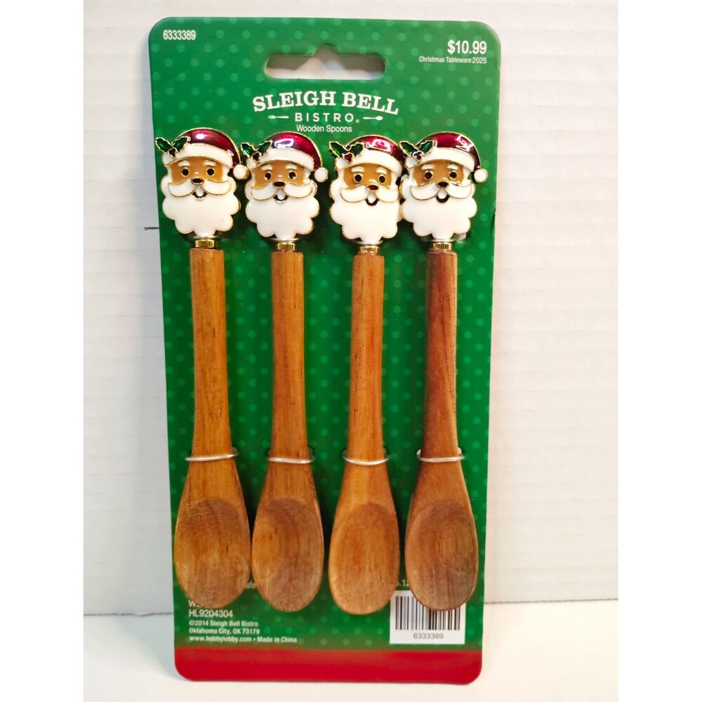 Bell Bistro Santa Claus Christmas Wood Spoon Set 4pc Medium Brown